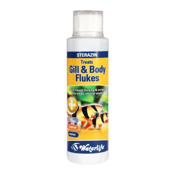 Waterlife sterazine gill and body flukes. Treats gill and body flukes which cause the fish to flick and scrape.