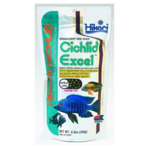 hikari cichlid excel mini floating pellets 250g. This food is suitable for all African cichlids and fresh water herbivores.