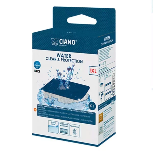 Ciano Water Clear & Protection cartridge is a replacement chemical adsorbing media to fit filters in Ciano aquariums. It removes substances that are harmful to your fish and keeps the water crystal clear and odourless. It also helps prevent the growth of algae.